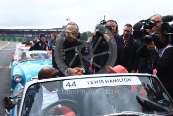 World © Octane Photographic Ltd. Formula 1 – British GP - Drivers Parade. Mercedes AMG Petronas Motorsport AMG F1 W10 EQ Power+ - Lewis Hamilton, Antony Hamilton and Nic Hamilton. Silverstone Circuit, Towcester, Northamptonshire. Sunday 14th July 2019.