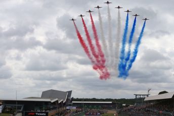 World © Octane Photographic Ltd. Formula 1 – British GP. Red Arrows fly over the Grid. Silverstone Circuit, Towcester, Northamptonshire. Sunday 14th July 2019