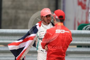 World © Octane Photographic Ltd. Formula 1 – British GP - Race - Podium. Mercedes AMG Petronas Motorsport AMG F1 W10 EQ Power+ - Lewis Hamilton and Scuderia Ferrari SF90 – Charles Leclerc. Silverstone Circuit, Towcester, Northamptonshire. Sunday 14th July 2019.