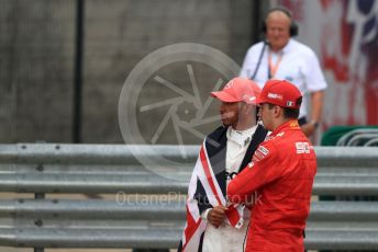 World © Octane Photographic Ltd. Formula 1 – British GP - Race - Podium. Mercedes AMG Petronas Motorsport AMG F1 W10 EQ Power+ - Lewis Hamilton and Scuderia Ferrari SF90 – Charles Leclerc. Silverstone Circuit, Towcester, Northamptonshire. Sunday 14th July 2019.