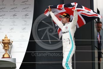 World © Octane Photographic Ltd. Formula 1 – British GP - Race - Podium. Mercedes AMG Petronas Motorsport AMG F1 W10 EQ Power+ - Lewis Hamilton. Silverstone Circuit, Towcester, Northamptonshire. Sunday 14th July 2019.