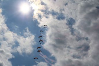 World © Octane Photographic Ltd. Formula 1 – British GP - Practice 2. RAF paratrooper. Silverstone Circuit, Towcester, Northamptonshire. Friday 12th July 2019.