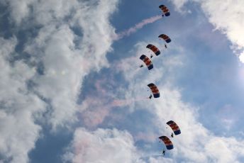 World © Octane Photographic Ltd. Formula 1 – British GP - Practice 2. RAF paratrooper. Silverstone Circuit, Towcester, Northamptonshire. Friday 12th July 2019.