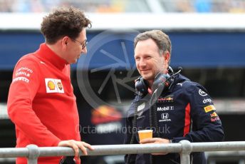 World © Octane Photographic Ltd. Formula 1 - British GP - Practice 3. Christian Horner - Team Principal of Red Bull Racing and Mattia Binotto – Team Principal of Scuderia Ferrari. Silverstone Circuit, Towcester, Northamptonshire. Saturday 13th July 2019.