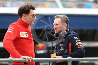 World © Octane Photographic Ltd. Formula 1 - British GP - Practice 3. Christian Horner - Team Principal of Red Bull Racing and Mattia Binotto – Team Principal of Scuderia Ferrari. Silverstone Circuit, Towcester, Northamptonshire. Saturday 13th July 2019.