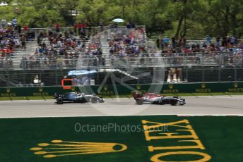 World © Octane Photographic Ltd. Formula 1 – Canadian GP. Practice 2. Alfa Romeo Racing C38 – Kimi Raikkonen and Mercedes AMG Petronas Motorsport AMG F1 W10 EQ Power+ - Valtteri Bottas. Circuit de Gilles Villeneuve, Montreal, Canada. Friday 7th June 2019.