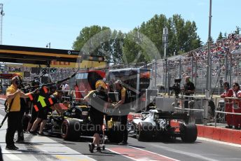 World © Octane Photographic Ltd. Formula 1 – Canadian GP. Practice 3. Renault Sport F1 Team RS19 – Daniel Ricciardo and Mercedes AMG Petronas Motorsport AMG F1 W10 EQ Power+ - Valtteri Bottas. Circuit de Gilles Villeneuve, Montreal, Canada. Saturday 8th June 2019.