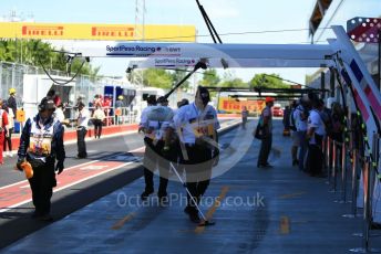 World © Octane Photographic Ltd. Formula 1 – Canadian GP. Practice 3. SportPesa Racing Point pit box Circuit de Gilles Villeneuve, Montreal, Canada. Saturday 8th June 2019.