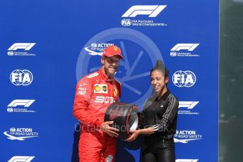 World © Octane Photographic Ltd. Formula 1 – Canadian GP. Qualifying. Scuderia Ferrari SF90 – Sebastian Vettel and Liza Koshy. Circuit de Gilles Villeneuve, Montreal, Canada. Saturday 8th June 2019.