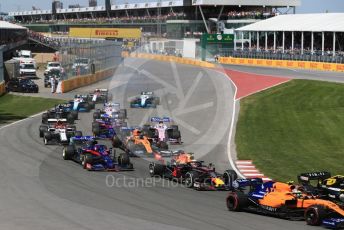 World © Octane Photographic Ltd. Formula 1 – Canadian GP. Race. The tail end of the pack in turn 2. Circuit de Gilles Villeneuve, Montreal, Canada. Sunday 9th June 2019.