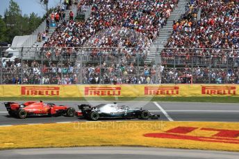 World © Octane Photographic Ltd. Formula 1 – Canadian GP. Race. Mercedes AMG Petronas Motorsport AMG F1 W10 EQ Power+ - Lewis Hamilton and Scuderia Ferrari SF90 – Charles Leclerc. Circuit de Gilles Villeneuve, Montreal, Canada. Sunday 9th June 2019.
