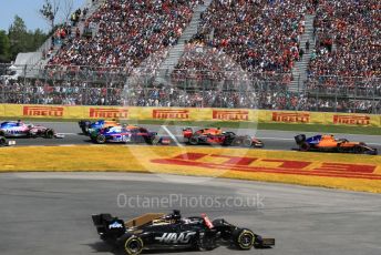 World © Octane Photographic Ltd. Formula 1 – Canadian GP. Race. Rich Energy Haas F1 Team VF19 – Romain Grosjean cuts turn 2. Circuit de Gilles Villeneuve, Montreal, Canada. Sunday 9th June 2019.
