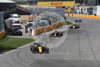 World © Octane Photographic Ltd. Formula 1 – Canadian GP. Race. Renault Sport F1 Team RS19 – Daniel Ricciardo, Aston Martin Red Bull Racing RB15 – Pierre Gasly and Nico Hulkenberg. Circuit de Gilles Villeneuve, Montreal, Canada. Sunday 9th June 2019.