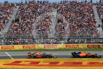 World © Octane Photographic Ltd. Formula 1 – Canadian GP. Race. McLaren MCL34 – Lando Norris and Aston Martin Red Bull Racing RB15 – Max Verstappen. . Circuit de Gilles Villeneuve, Montreal, Canada. Sunday 9th June 2019.