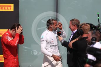 World © Octane Photographic Ltd. Formula 1 – Canadian GP. Parc Ferme. Mercedes AMG Petronas Motorsport AMG F1 W10 EQ Power+ - Lewis Hamilton and Scuderia Ferrari SF90 – Charles Leclerc with Martin Brundle. Circuit de Gilles Villeneuve, Montreal, Canada. Sunday 9th June 2019.