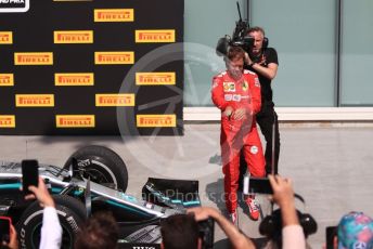 World © Octane Photographic Ltd. Formula 1 – Canadian GP. Parc Ferme. Scuderia Ferrari SF90 – Sebastian Vettel switches the first and second position boards. Circuit de Gilles Villeneuve, Montreal, Canada. Sunday 9th June 2019.