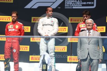 World © Octane Photographic Ltd. Formula 1 – Canadian GP. Podium. Mercedes AMG Petronas Motorsport AMG F1 W10 EQ Power+ - Lewis Hamilton and Scuderia Ferrari SF90 – Sebastian Vettel and Charles Leclerc. Circuit de Gilles Villeneuve, Montreal, Canada. Sunday 9th June 2019.