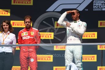 World © Octane Photographic Ltd. Formula 1 – Canadian GP. Podium. Mercedes AMG Petronas Motorsport AMG F1 W10 EQ Power+ - Lewis Hamilton and Scuderia Ferrari SF90 – Sebastian Vettel. Circuit de Gilles Villeneuve, Montreal, Canada. Sunday 9th June 2019.
