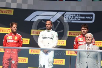 World © Octane Photographic Ltd. Formula 1 – Canadian GP. Podium. Mercedes AMG Petronas Motorsport AMG F1 W10 EQ Power+ - Lewis Hamilton and Scuderia Ferrari SF90 – Sebastian Vettel and Charles Leclerc. Circuit de Gilles Villeneuve, Montreal, Canada. Sunday 9th June 2019.
