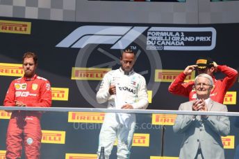 World © Octane Photographic Ltd. Formula 1 – Canadian GP. Podium. Mercedes AMG Petronas Motorsport AMG F1 W10 EQ Power+ - Lewis Hamilton and Scuderia Ferrari SF90 – Sebastian Vettel and Charles Leclerc. Circuit de Gilles Villeneuve, Montreal, Canada. Sunday 9th June 2019.