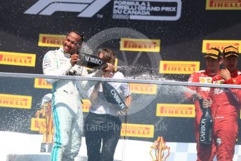 World © Octane Photographic Ltd. Formula 1 – Canadian GP. Podium. Mercedes AMG Petronas Motorsport AMG F1 W10 EQ Power+ - Lewis Hamilton and Scuderia Ferrari SF90 – Sebastian Vettel and Charles Leclerc. Circuit de Gilles Villeneuve, Montreal, Canada. Sunday 9th June 2019.