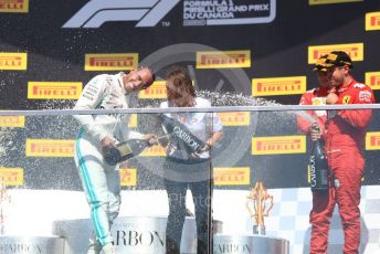 World © Octane Photographic Ltd. Formula 1 – Canadian GP. Podium. Mercedes AMG Petronas Motorsport AMG F1 W10 EQ Power+ - Lewis Hamilton and Scuderia Ferrari SF90 – Sebastian Vettel and Charles Leclerc. Circuit de Gilles Villeneuve, Montreal, Canada. Sunday 9th June 2019.