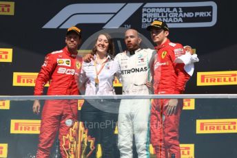 World © Octane Photographic Ltd. Formula 1 – Canadian GP. Podium. Mercedes AMG Petronas Motorsport AMG F1 W10 EQ Power+ - Lewis Hamilton and Scuderia Ferrari SF90 – Sebastian Vettel and Charles Leclerc. Circuit de Gilles Villeneuve, Montreal, Canada. Sunday 9th June 2019.