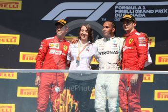 World © Octane Photographic Ltd. Formula 1 – Canadian GP. Podium. Mercedes AMG Petronas Motorsport AMG F1 W10 EQ Power+ - Lewis Hamilton and Scuderia Ferrari SF90 – Sebastian Vettel and Charles Leclerc. Circuit de Gilles Villeneuve, Montreal, Canada. Sunday 9th June 2019.