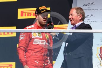 World © Octane Photographic Ltd. Formula 1 – Canadian GP. Podium. Scuderia Ferrari SF90 – Sebastian Vettel with Martin Brundle. Circuit de Gilles Villeneuve, Montreal, Canada. Sunday 9th June 2019.