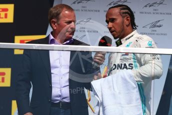 World © Octane Photographic Ltd. Formula 1 – Canadian GP. Podium. Mercedes AMG Petronas Motorsport AMG F1 W10 EQ Power+ - Lewis Hamilton with Martin Brundle. Circuit de Gilles Villeneuve, Montreal, Canada. Sunday 9th June 2019.