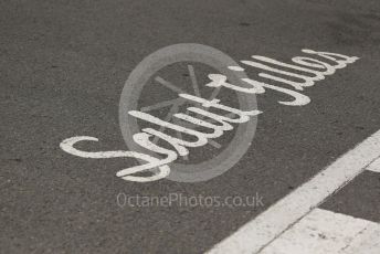 World © Octane Photographic Ltd. Formula 1 – Canadian GP. Pitlane. Salut Gilles track marking. Circuit de Gilles Villeneuve, Montreal, Canada. Thursday 6th June 2019.