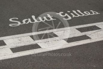 World © Octane Photographic Ltd. Formula 1 – Canadian GP. Pitlane. Salut Gilles track marking. Circuit de Gilles Villeneuve, Montreal, Canada. Thursday 6th June 2019.