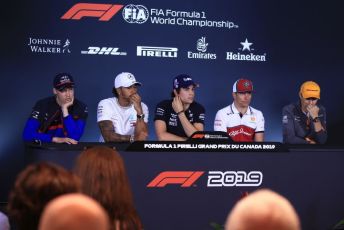 World © Octane Photographic Ltd. Formula 1 – Canadian GP. FIA Drivers Press Conference. Alfa Romeo Racing C38 – Kimi Raikkonen, McLaren MCL34 – Lando Norris, Mercedes AMG Petronas Motorsport AMG F1 W10 EQ Power+ - Lewis Hamilton, SportPesa Racing Point RP19 – Lance Stroll, Scuderia Toro Rosso STR14 – Daniil Kvyat. Circuit de Gilles Villeneuve, Montreal, Canada. Thursday 6th June 2019.