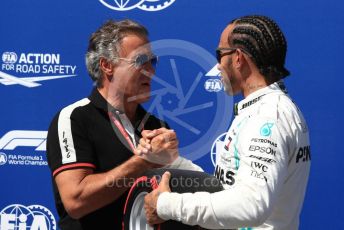 World © Octane Photographic Ltd. Formula 1 – French GP. Qualifying. Mercedes AMG Petronas Motorsport AMG F1 W10 EQ Power+ - Lewis Hamilton receives the Pirelli Pole Position Award from the Pirelli Representative, former Formula 1 driver Jean Alesi. Paul Ricard Circuit, La Castellet, France. Saturday 22nd June 2019.