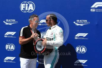 World © Octane Photographic Ltd. Formula 1 – French GP. Qualifying. Mercedes AMG Petronas Motorsport AMG F1 W10 EQ Power+ - Lewis Hamilton receives the Pirelli Pole Position Award from the Pirelli Representative, former Formula 1 driver Jean Alesi. Paul Ricard Circuit, La Castellet, France. Saturday 22nd June 2019.