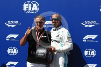 World © Octane Photographic Ltd. Formula 1 – French GP. Qualifying. Mercedes AMG Petronas Motorsport AMG F1 W10 EQ Power+ - Lewis Hamilton receives the Pirelli Pole Position Award from the Pirelli Representative, former Formula 1 driver Jean Alesi. Paul Ricard Circuit, La Castellet, France. Saturday 22nd June 2019.