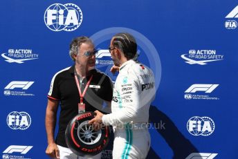 World © Octane Photographic Ltd. Formula 1 – French GP. Qualifying. Mercedes AMG Petronas Motorsport AMG F1 W10 EQ Power+ - Lewis Hamilton receives the Pirelli Pole Position Award from the Pirelli Representative, former Formula 1 driver Jean Alesi. Paul Ricard Circuit, La Castellet, France. Saturday 22nd June 2019.