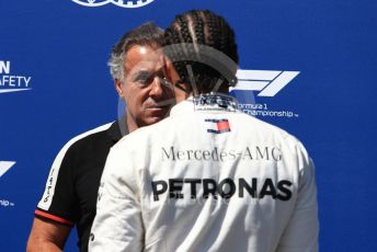 World © Octane Photographic Ltd. Formula 1 – French GP. Qualifying. Mercedes AMG Petronas Motorsport AMG F1 W10 EQ Power+ - Lewis Hamilton receives the Pirelli Pole Position Award from the Pirelli Representative, former Formula 1 driver Jean Alesi. Paul Ricard Circuit, La Castellet, France. Saturday 22nd June 2019.