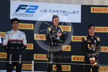 World © Octane Photographic Ltd. FIA Formula 2 (F2) – French GP - Race 2. BWT Arden - Anthoine Hubert, Sauber Junior Team - Juan Manuel Correa and Virtuosi Racing - Guanyu Zhou. Circuit Paul Ricard, La Castellet. Sunday 23rd 2019.