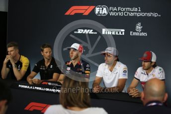 World © Octane Photographic Ltd. Formula 1 – French GP. FIA Drivers Press Conference. Alfa Romeo Racing – Antonio Giovinazzi, McLaren – Carlos Sainz, Rich Energy Haas F1 Team – Romain Grosjean, Aston Martin Red Bull Racing – Pierre Gasly and Renault Sport F1 Team – Nico Hulkenberg. Paul Ricard Circuit, La Castellet, France. Thursday 20th June 2019.