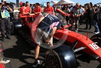 World © Octane Photographic Ltd. Formula 1 – French GP. Pit Lane. SportPesa Racing Point RP19 - Sergio Perez looks at the Ferrari. Paul Ricard Circuit, La Castellet, France. Thursday 20th June 2019.