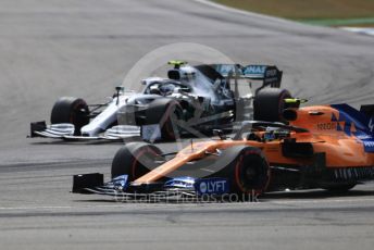 World © Octane Photographic Ltd. Formula 1 – German GP - Qualifying. McLaren MCL34 – Lando Norris and Mercedes AMG Petronas Motorsport AMG F1 W10 EQ Power+ - Valtteri Bottas. Hockenheimring, Hockenheim, Germany. Saturday 27th July 2019.