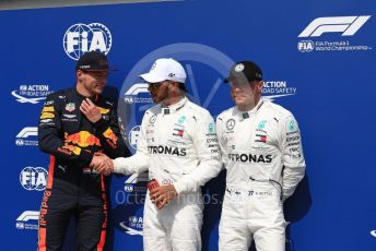 World © Octane Photographic Ltd. Formula 1 – German GP - Qualifying. Mercedes AMG Petronas Motorsport AMG F1 W10 EQ Power+ - Lewis Hamilton and Valtteri Bottas with Aston Martin Red Bull Racing RB15 – Max Verstappen. Hockenheimring, Hockenheim, Germany. Saturday 27th July 2019.