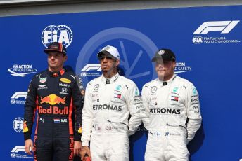 World © Octane Photographic Ltd. Formula 1 – German GP - Qualifying. Mercedes AMG Petronas Motorsport AMG F1 W10 EQ Power+ - Lewis Hamilton and Valtteri Bottas with Aston Martin Red Bull Racing RB15 – Max Verstappen. Hockenheimring, Hockenheim, Germany. Saturday 27th July 2019.