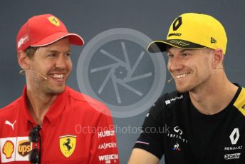 World © Octane Photographic Ltd. Formula 1 – German GP. FIA Drivers Press Conference. Scuderia Ferrari SF90 – Sebastian Vette and Renault Sport F1 Team – Nico Hulkenbergl. Hockenheimring, Hockenheim, Germany. Thursday 25th July 2019.
