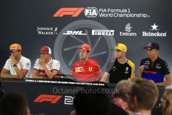 World © Octane Photographic Ltd. Formula 1 – German GP. FIA Drivers Press Conference. Alfa Romeo Racing – Kimi Raikkonen, Scuderia Ferrari - Sebastian Vettel, McLaren – Carlos Sainz, Renault Sport F1 Team – Nico Hulkenberg and Scuderia Toro Rosso – Alexander Albon. Hockenheimring, Hockenheim, Germany. Thursday 25th July 2019.