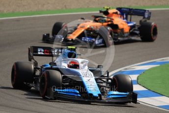 World © Octane Photographic Ltd. Formula 1 – German GP - Practice 1. McLaren MCL34 – Lando Norris and ROKiT Williams Racing FW42 – Robert Kubica. Hockenheimring, Hockenheim, Germany. Friday 26th July 2019.