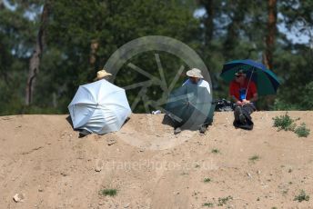 World © Octane Photographic Ltd. Formula 1 – German GP - Practice 1. Fans sheltering from the sun under parasols. Hockenheimring, Hockenheim, Germany. Friday 26th July 2019.