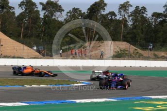 World © Octane Photographic Ltd. Formula 1 – German GP - Practice 1. Scuderia Toro Rosso STR14 – Daniil Kvyat, Alfa Romeo Racing C38 – Kimi Raikkonen and McLaren MCL34 – Lando Norris. Hockenheimring, Hockenheim, Germany. Friday 26th July 2019.