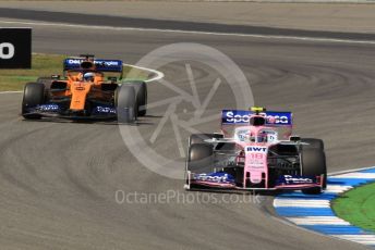 World © Octane Photographic Ltd. Formula 1 – German GP - Practice 2. SportPesa Racing Point RP19 – Lance Stroll and McLaren MCL34 – Carlos Sainz. Hockenheimring, Hockenheim, Germany. Friday 26th July 2019.